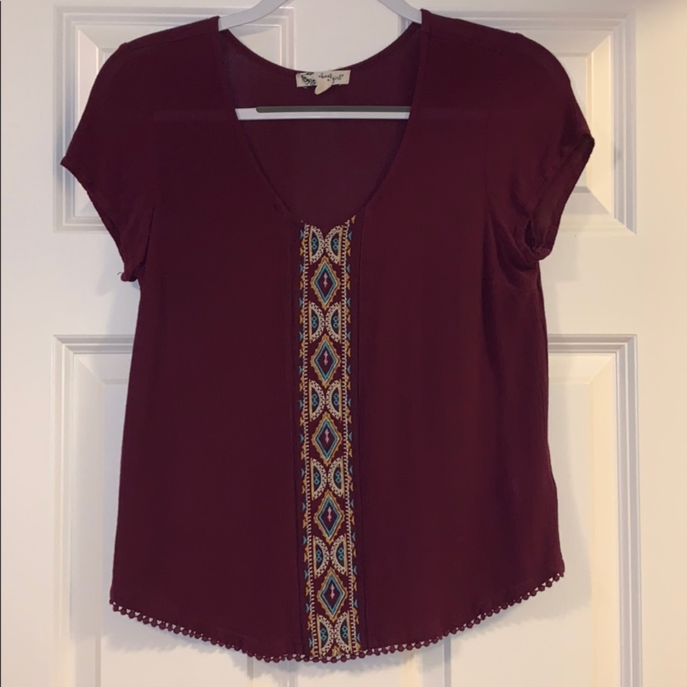 Maroon Tribal Blouse / short sleeve shirt